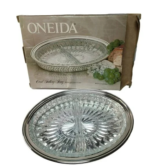 Vintage Oneida Oval Gallery Tray Divided Serving Tray Relish Dish Serveware - Picture 10 of 12